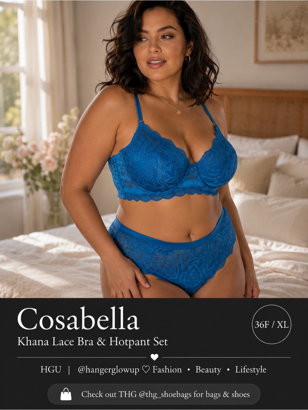 Cosabella Khana Lace Lingerie Set Udaipur Blue Bra 36F Hotpant XL NWT